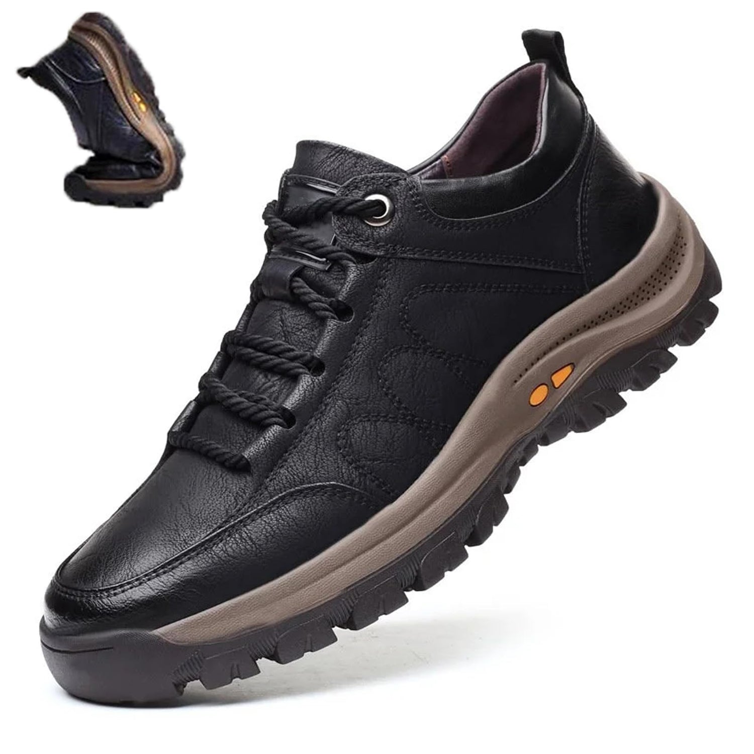 Nbzsmlkn Hand-stitched Leather Shoes,Men Hiking Shoes Arch Support Anti-Fatigue Anti Slip Shock Warm Running Boots,Men's Comfortable Orthopedic Leather Sneakers with Arch Support