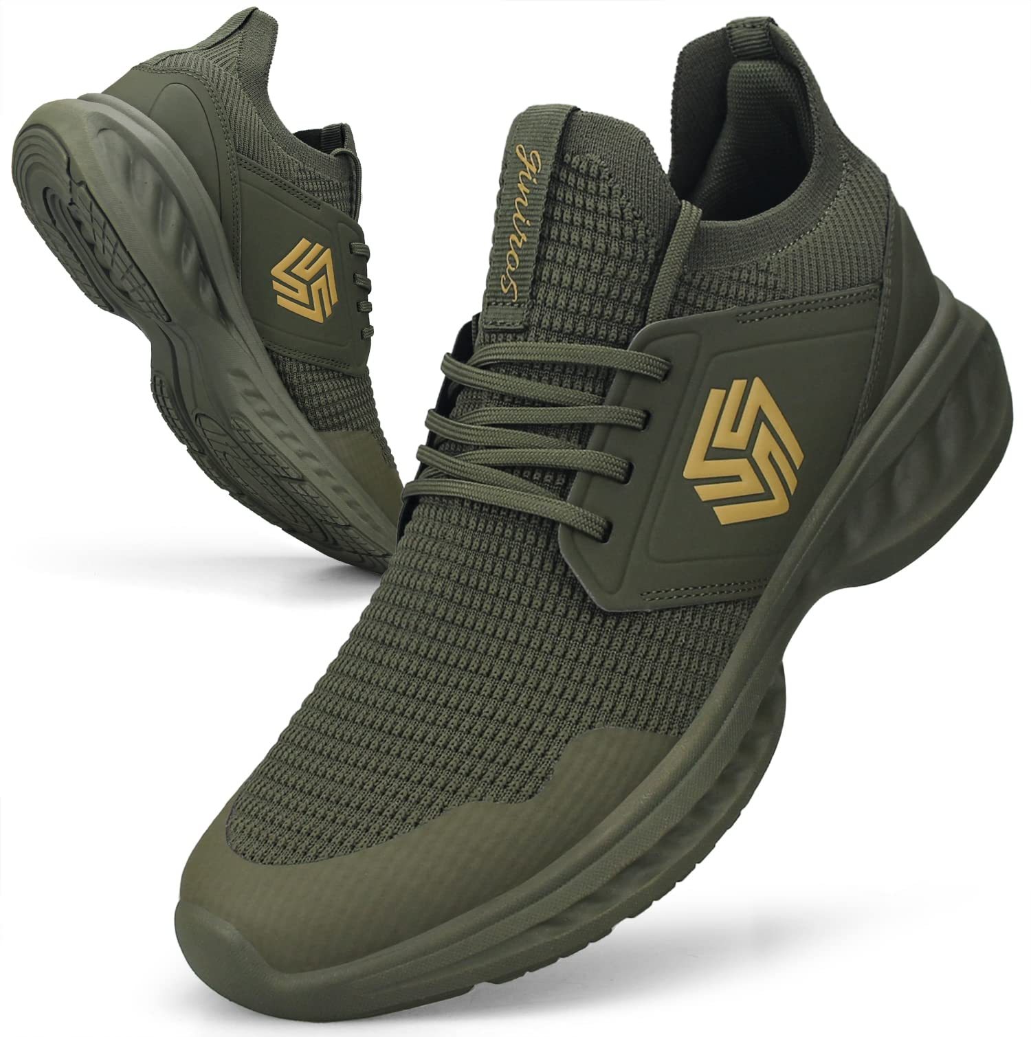 Giniros Mens Trainers Running Walking Shoes Lightweight Sport Athletic Gym Fitness Fashion Training Sneakers Casual Comfortable Breathable Flat Mesh Tennis Shoes Outdoor Jogging
